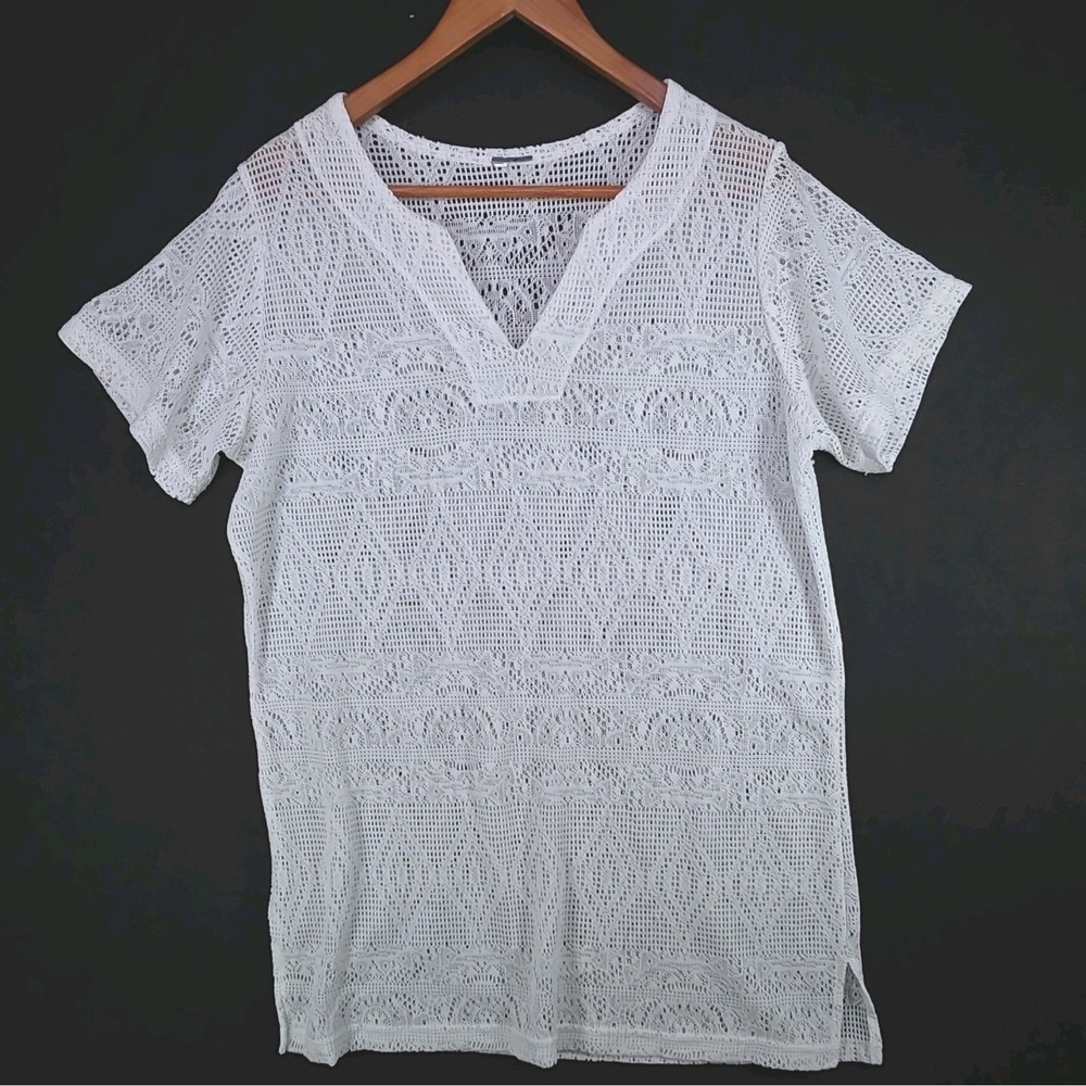 FG Lace White Swim Cover Up Tunic  Size LARGE White